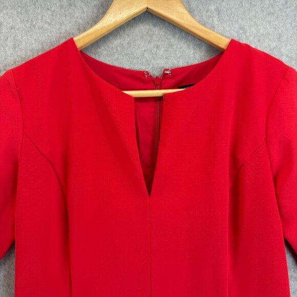 Ann Taylor Size 4 Petite Red Flare Dress Knee Length Office Date Bell Sleeves - Picture 5 of 16